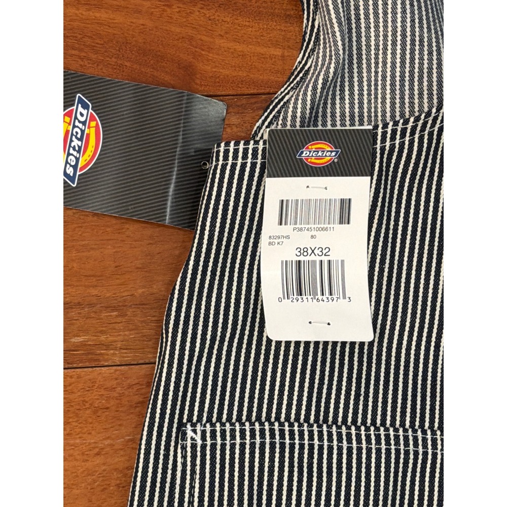 NWT Dickies Hickory Stripe Bib Overalls Mens Blue White Workwear 38X32 - Picture 4 of 9